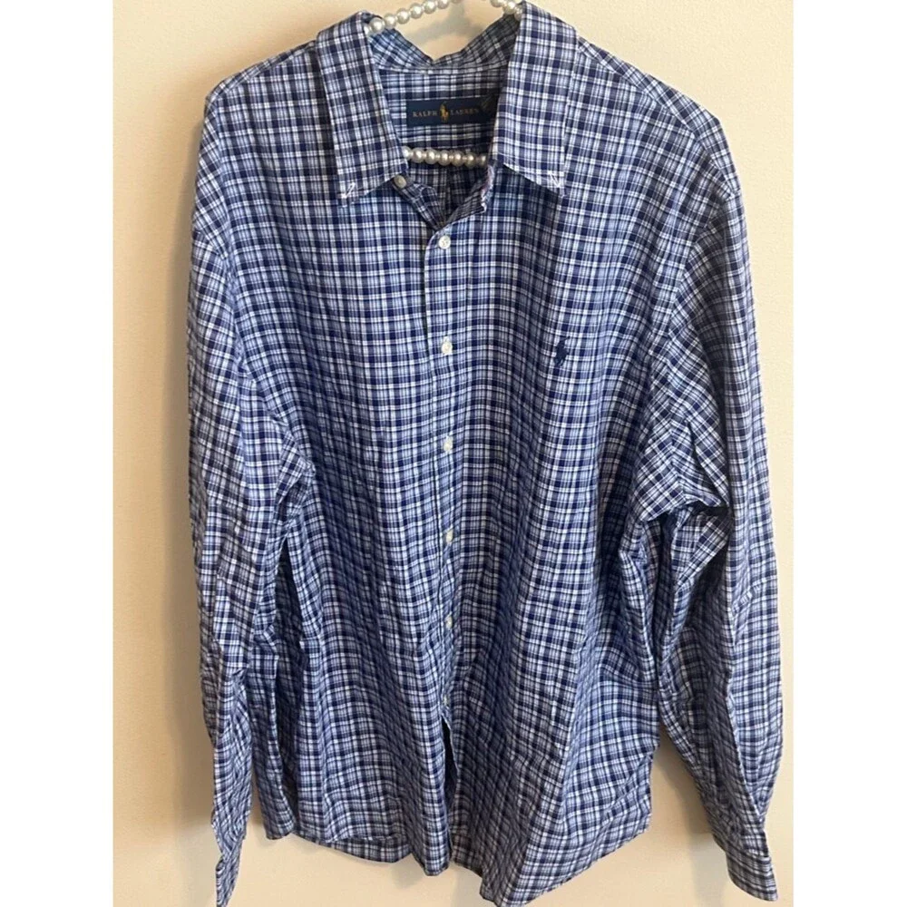 Ralph Lauren Blue & White Plaid Button Down XXL